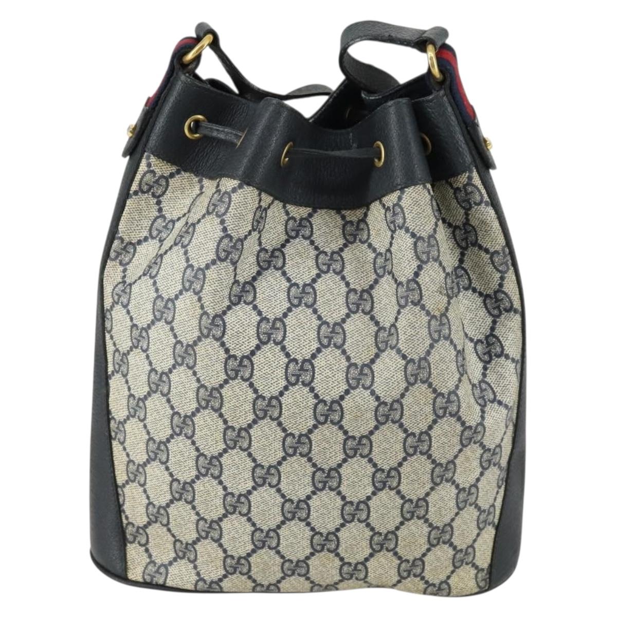 GUCCI GG Supreme Sherry Line Shoulder Bag PVC Navy Gold 41 02 034 Auth 156842