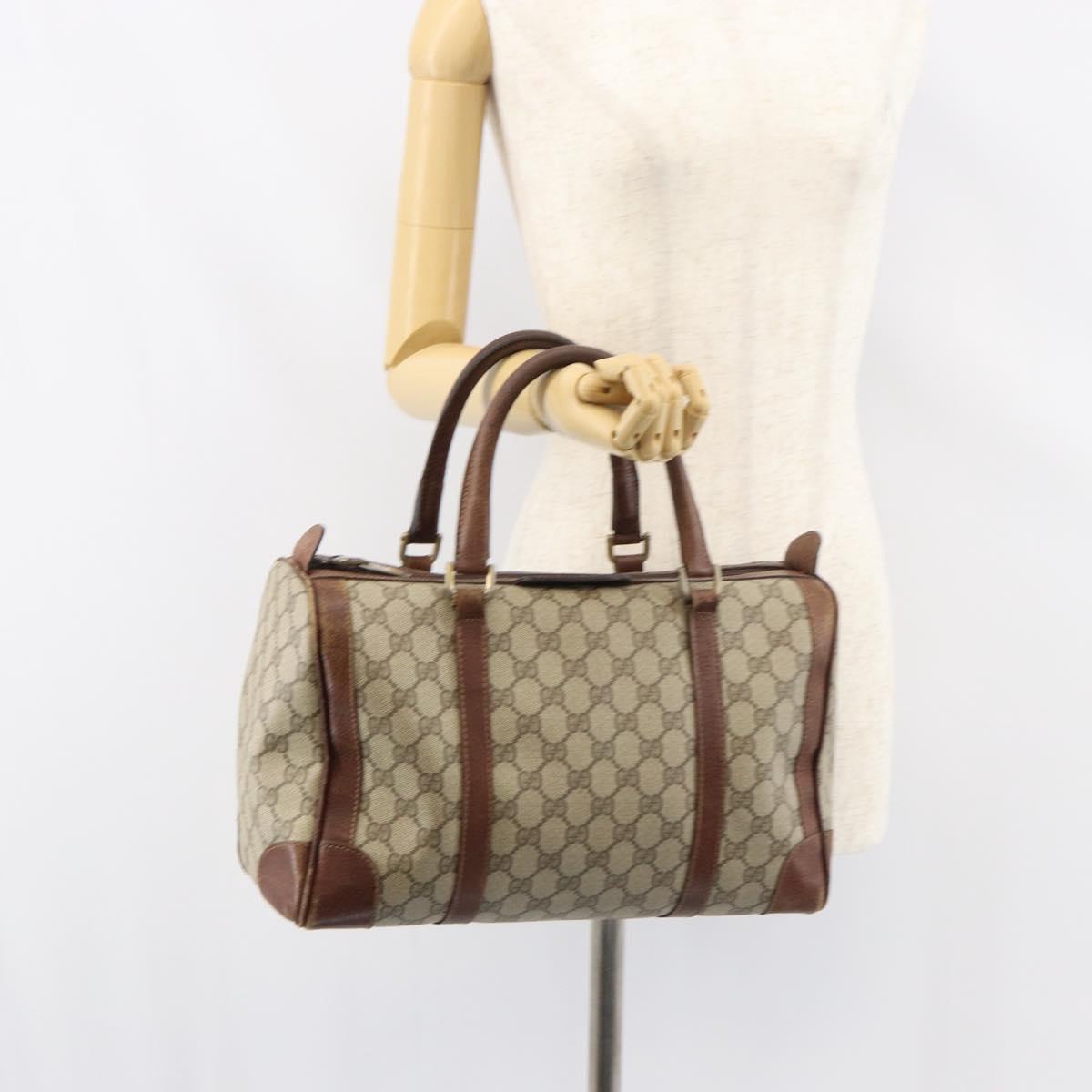 GUCCI GG Supreme Boston Bag PVC Beige Gold Auth 156843
