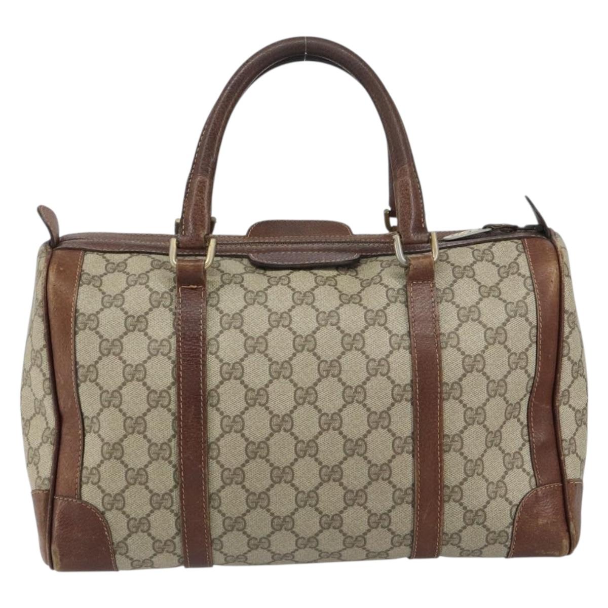 GUCCI GG Supreme Boston Bag PVC Beige Gold Auth 156843