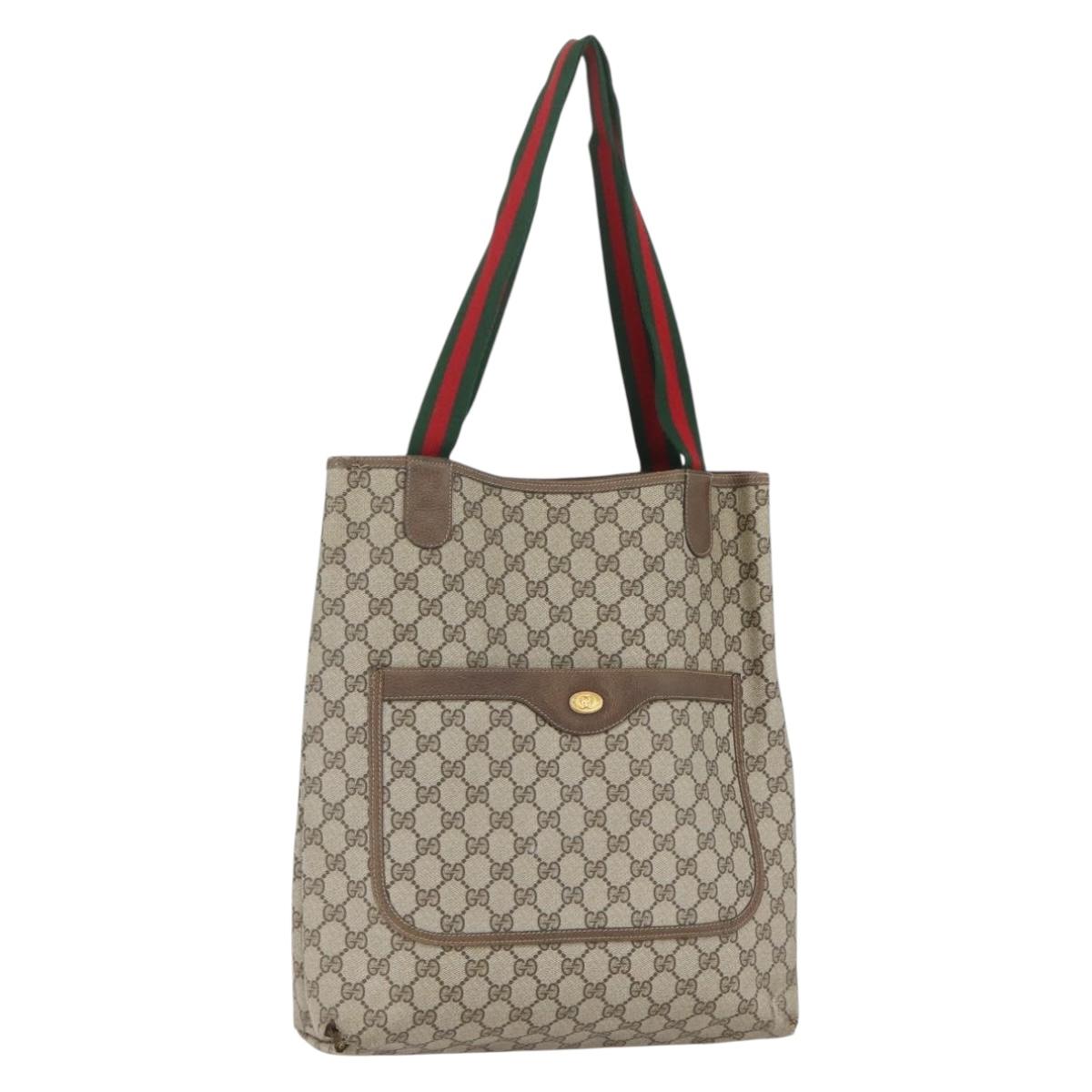 GUCCI GG Supreme Web Sherry Line Tote Bag PVC Beige Red 39 02 003 Auth 156848