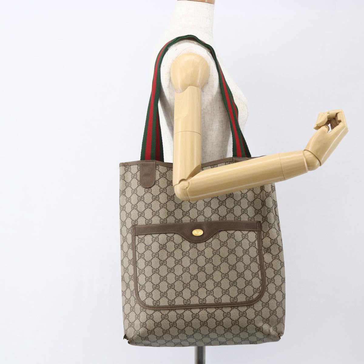 GUCCI GG Supreme Web Sherry Line Tote Bag PVC Beige Red 39 02 003 Auth 156848