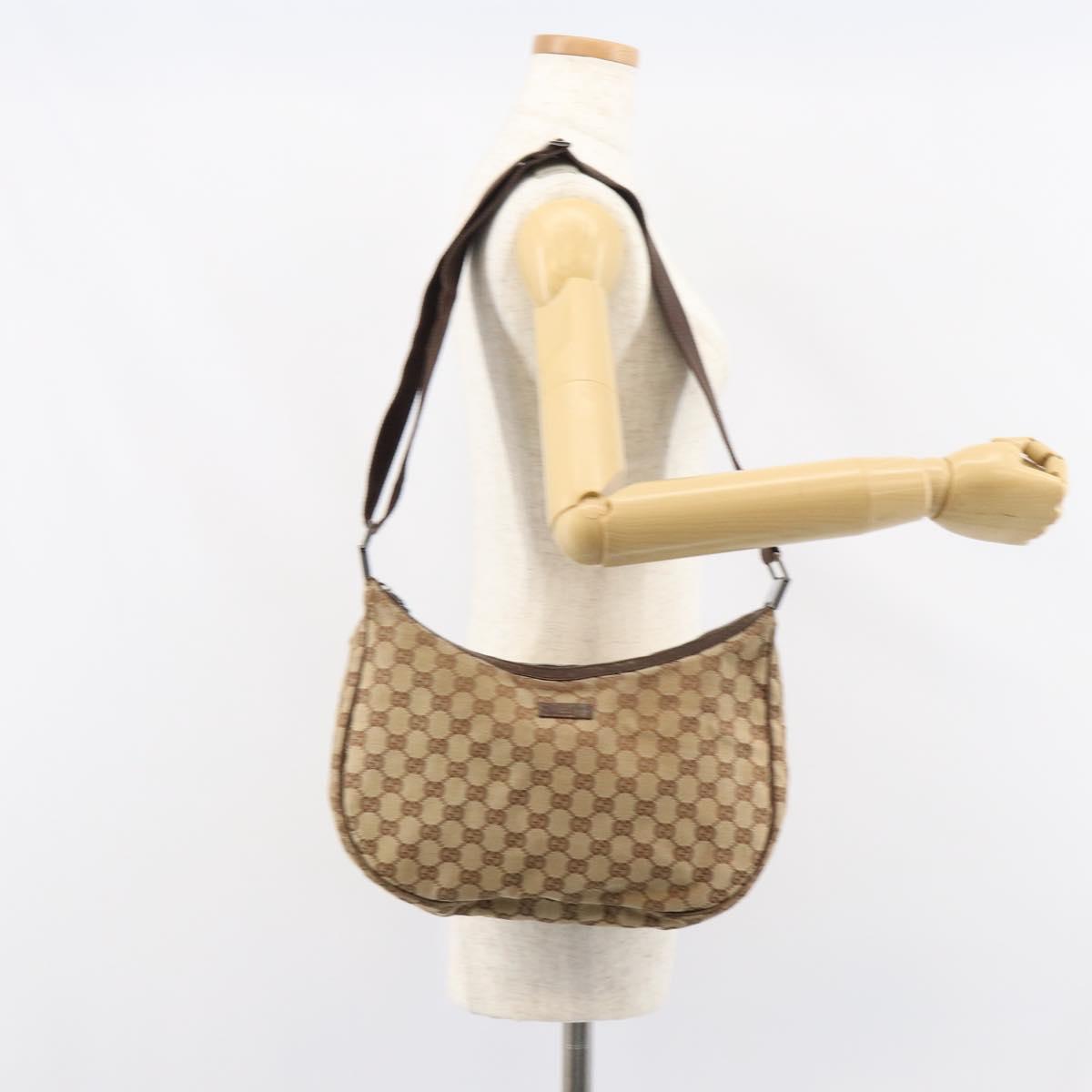 GUCCI GG Canvas Shoulder Bag Beige Silver 122790 Auth 156850