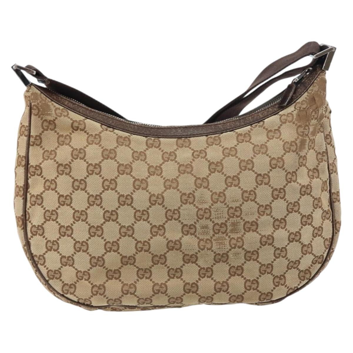 GUCCI GG Canvas Shoulder Bag Beige Silver 122790 Auth 156850