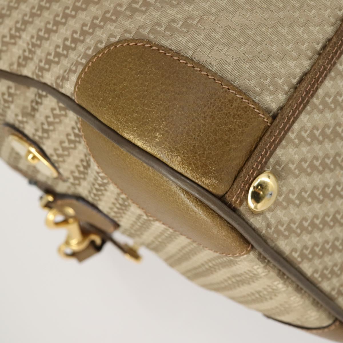 GUCCI Boston Bag Canvas 2way Beige Gold Auth 156852