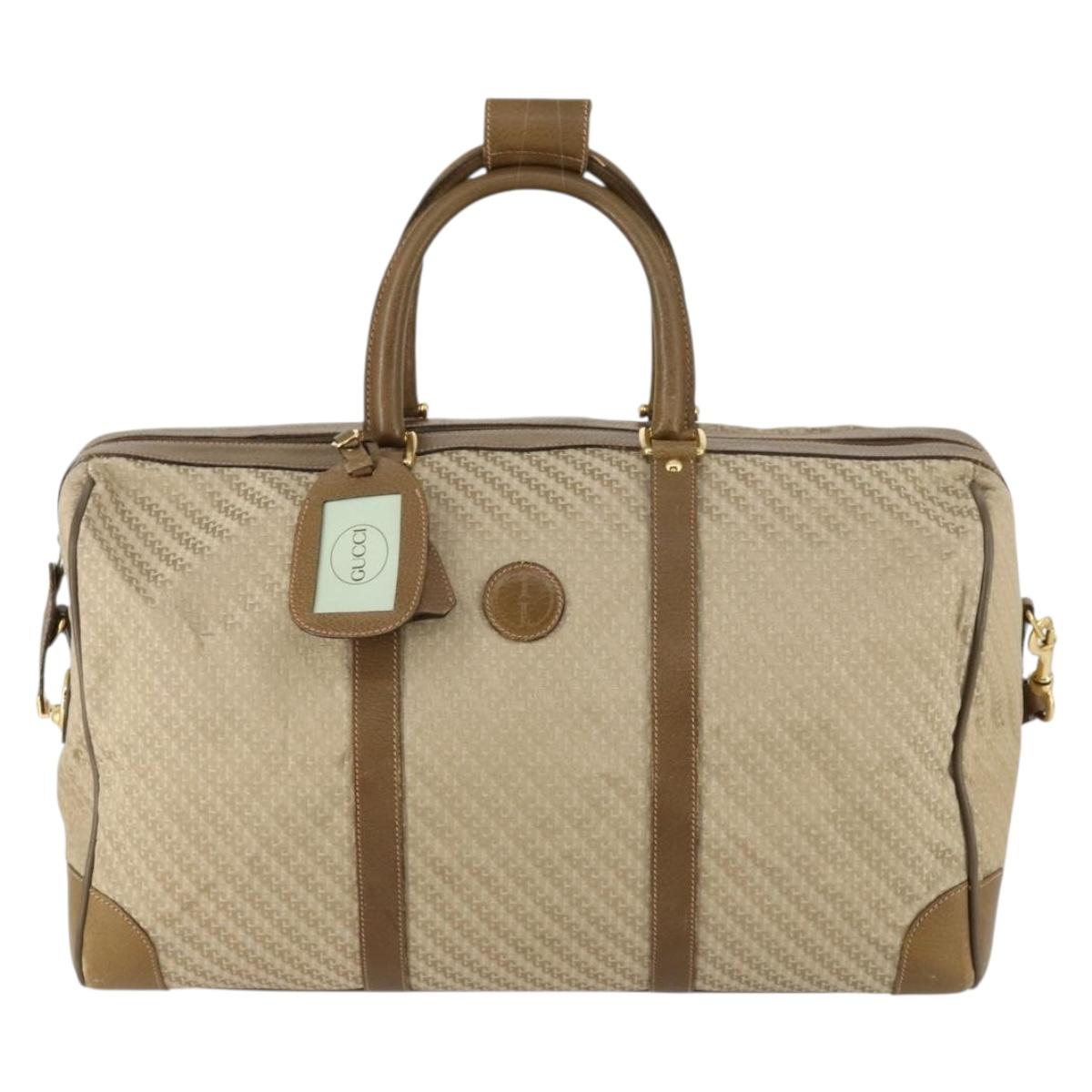 GUCCI Boston Bag Canvas 2way Beige Gold Auth 156852