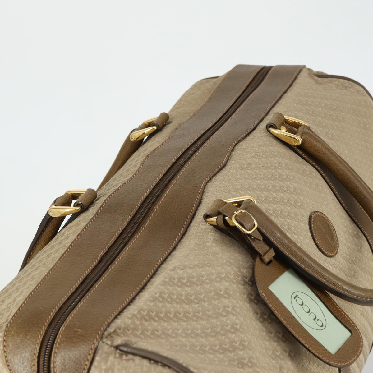 GUCCI Boston Bag Canvas 2way Beige Gold Auth 156852