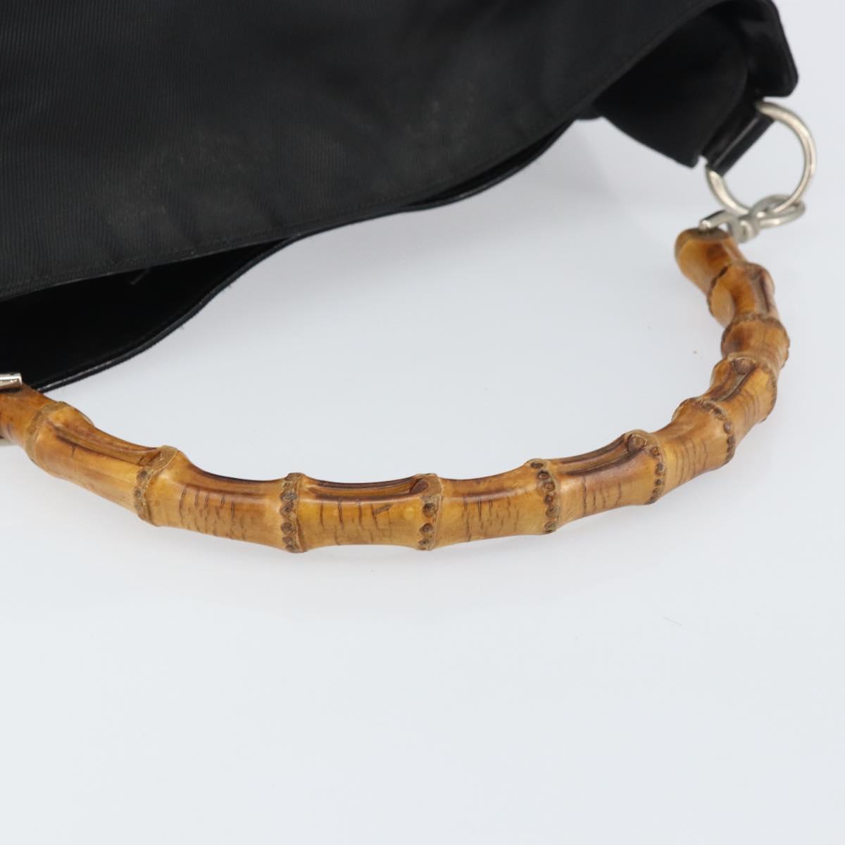 GUCCI Bamboo Hand Bag Nylon Black Silver 001 1998 1577 Auth 156855