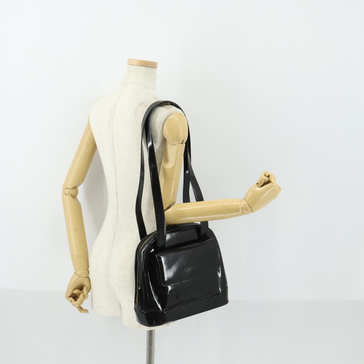 GUCCI Shoulder Bag Enamel Black Gold 001 1075 1650 0 Auth 156856