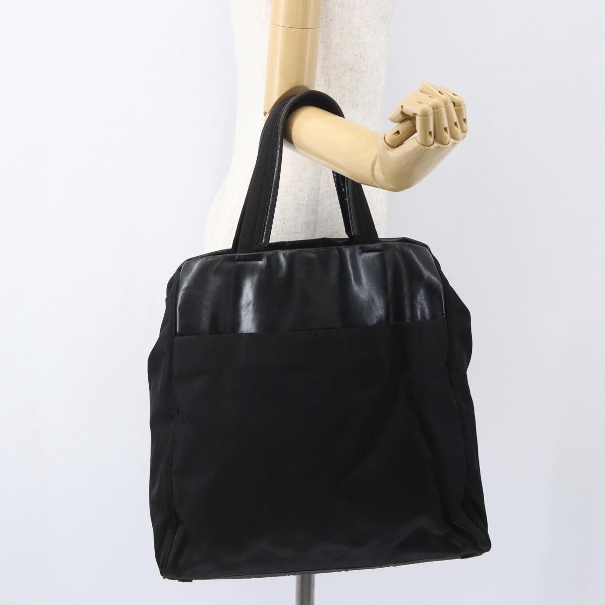 PRADA Tote Bag Nylon Leather Black Auth 156859