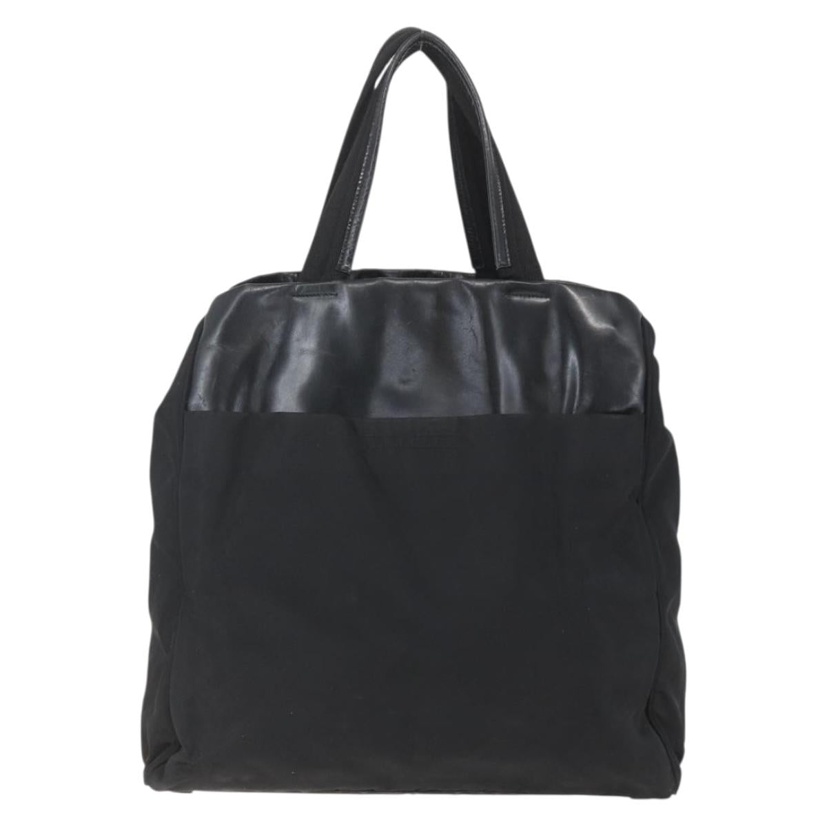 PRADA Tote Bag Nylon Leather Black Auth 156859