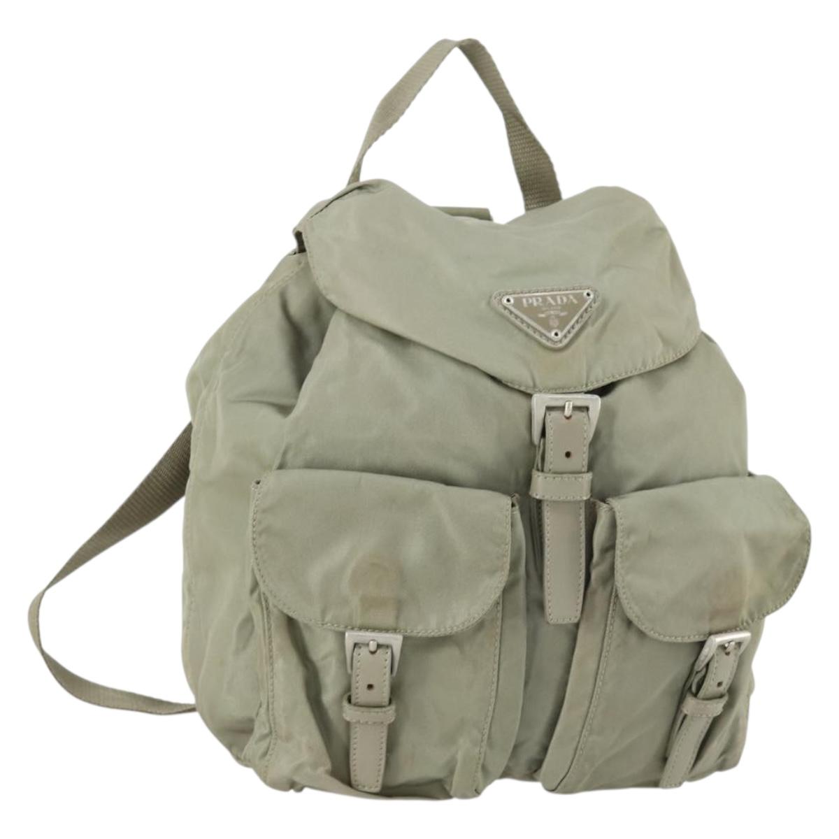 PRADA Backpack Nylon Beige Silver Auth 156861