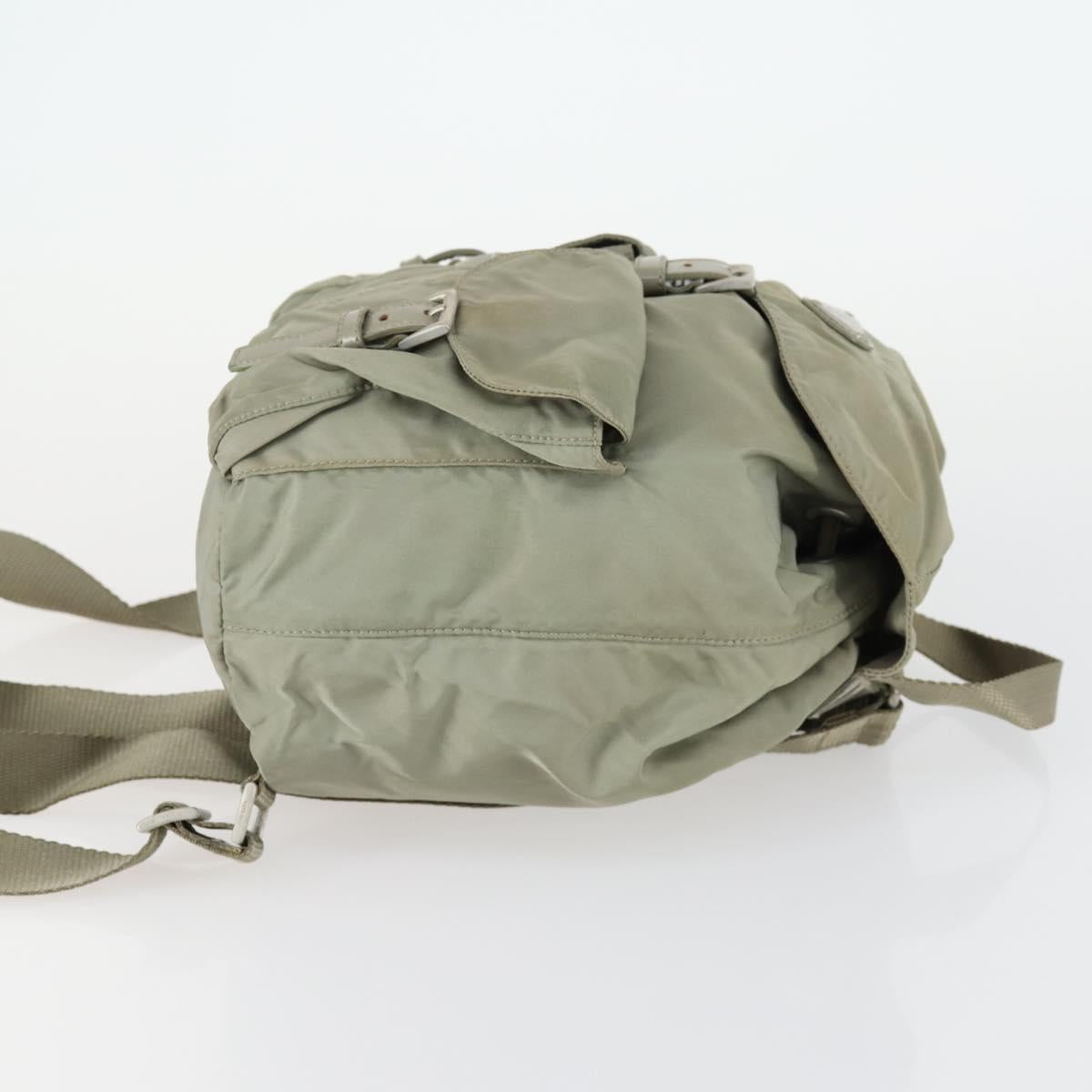 PRADA Backpack Nylon Beige Silver Auth 156861