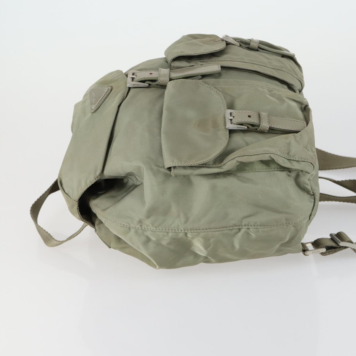 PRADA Backpack Nylon Beige Silver Auth 156861