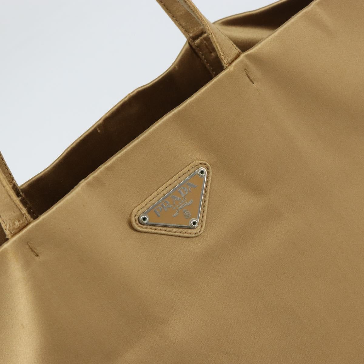 PRADA Tote Bag Satin Beige Silver Auth 156863