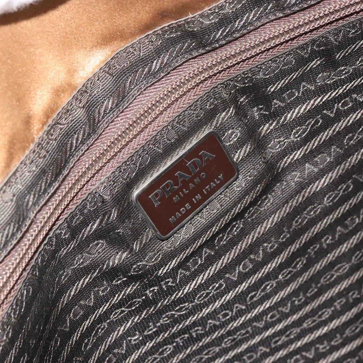 PRADA Tote Bag Satin Beige Silver Auth 156863