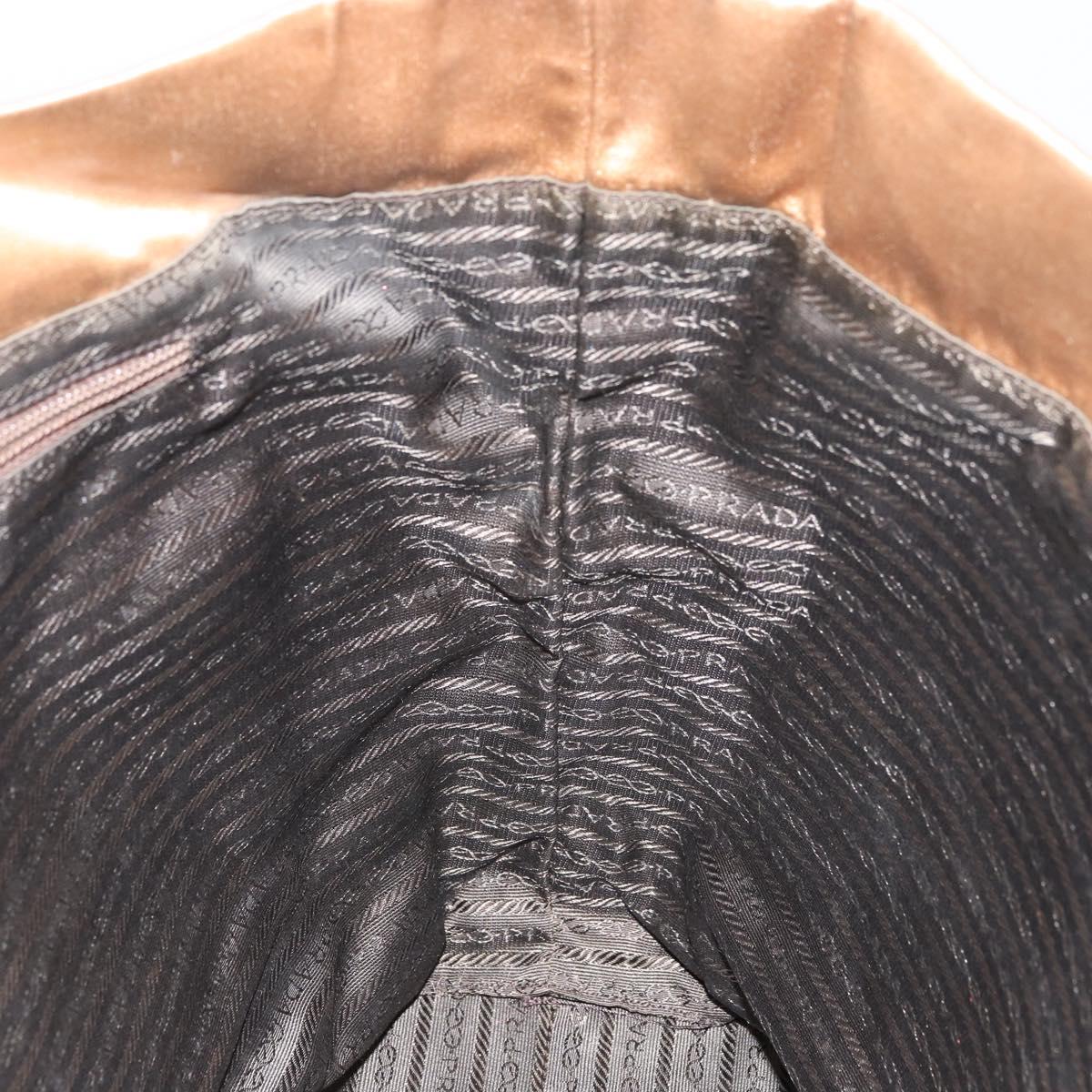 PRADA Tote Bag Satin Beige Silver Auth 156863