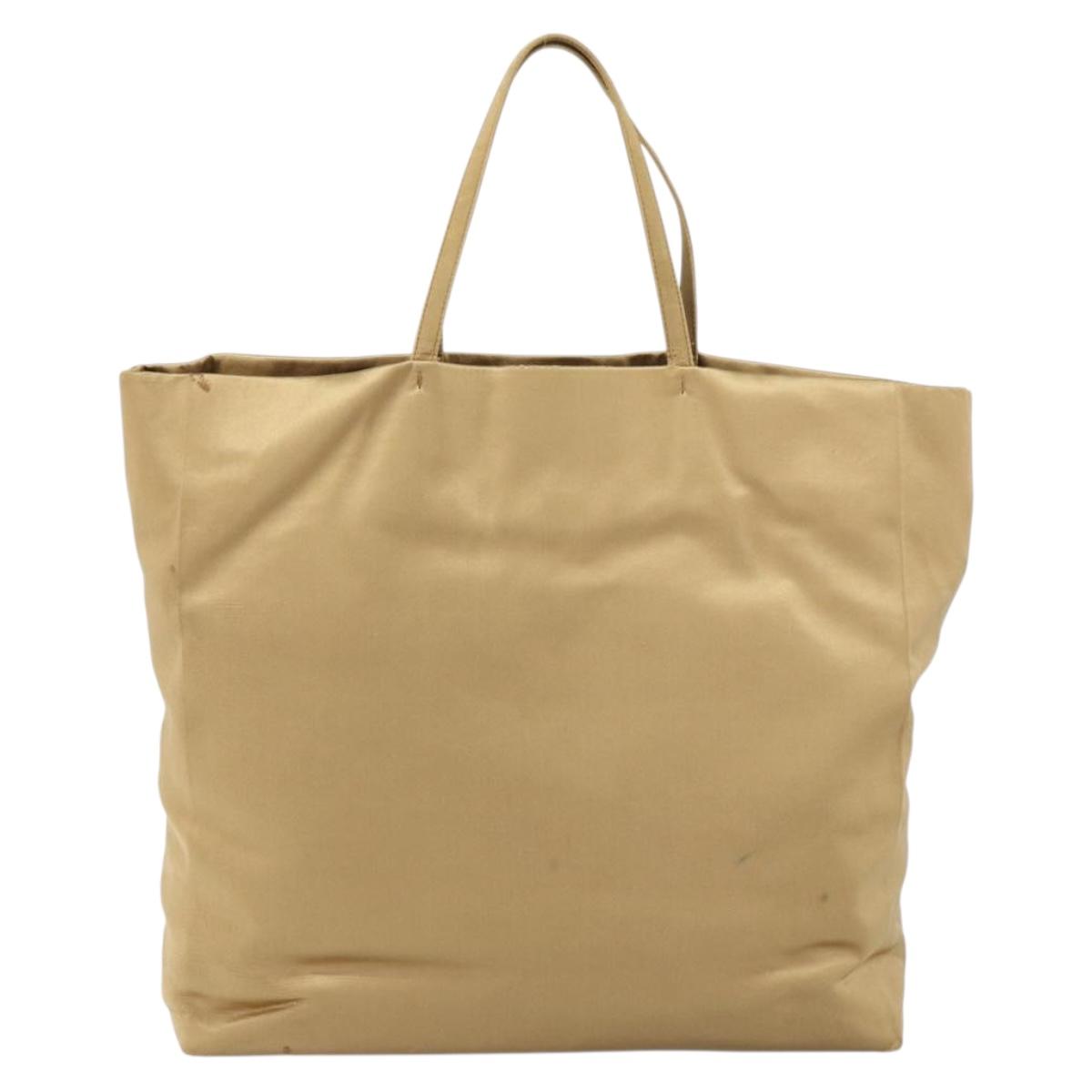 PRADA Tote Bag Satin Beige Silver Auth 156863