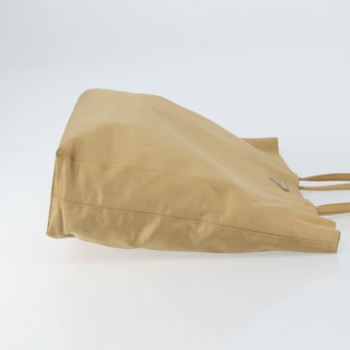 PRADA Tote Bag Satin Beige Silver Auth 156863