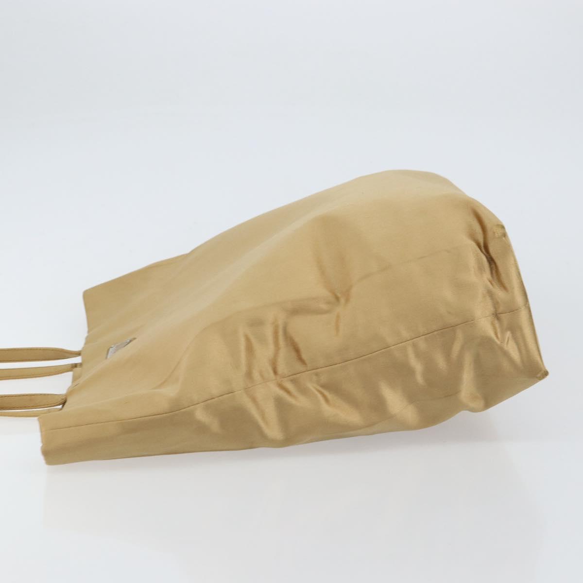 PRADA Tote Bag Satin Beige Silver Auth 156863