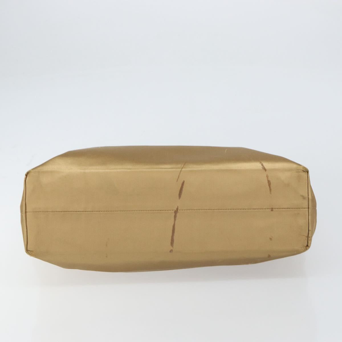 PRADA Tote Bag Satin Beige Silver Auth 156863