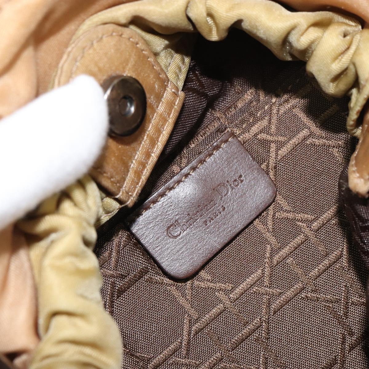 Christian Dior Maris Pearl Hand Bag Nylon Beige Silver Auth 156866