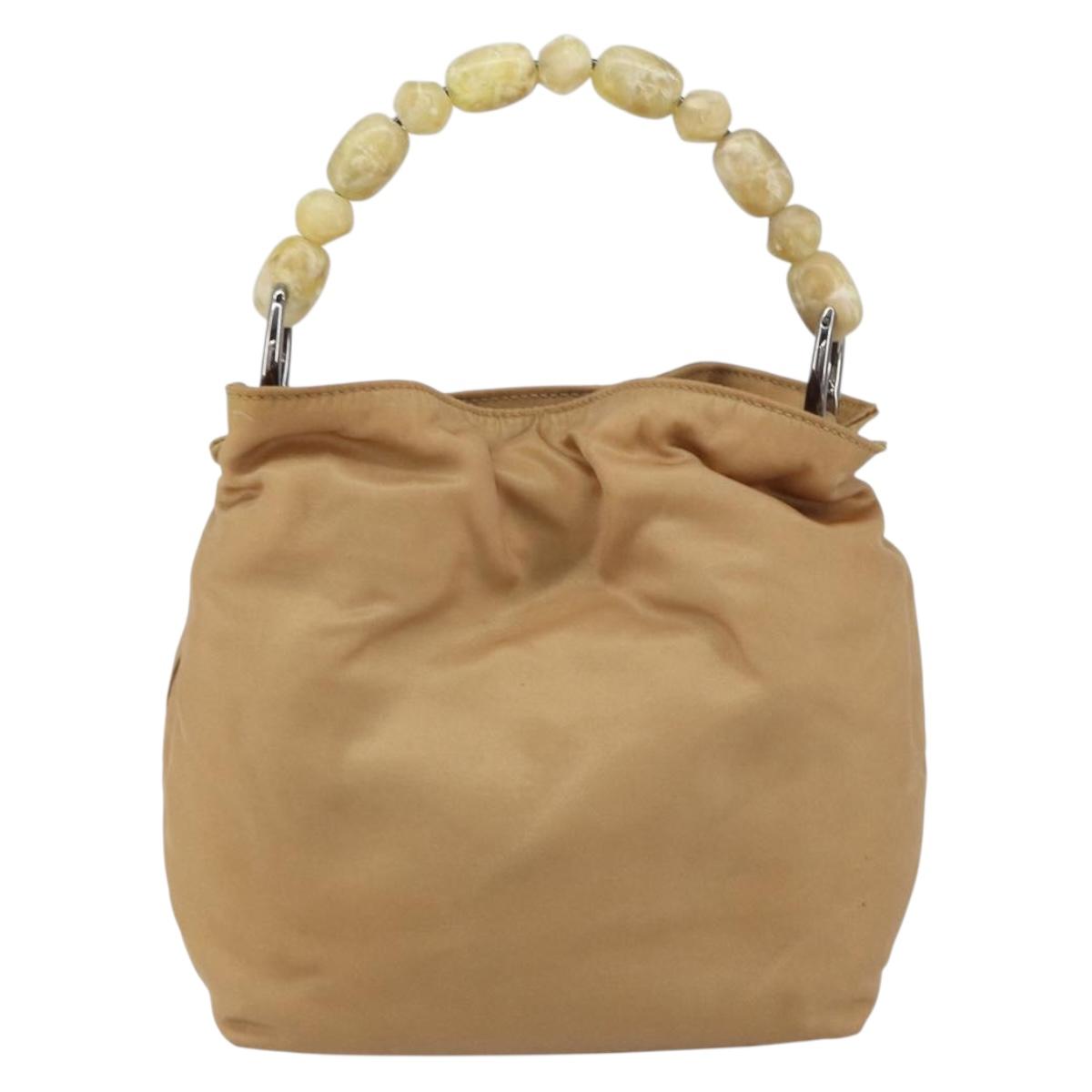Christian Dior Maris Pearl Hand Bag Nylon Beige Silver Auth 156866