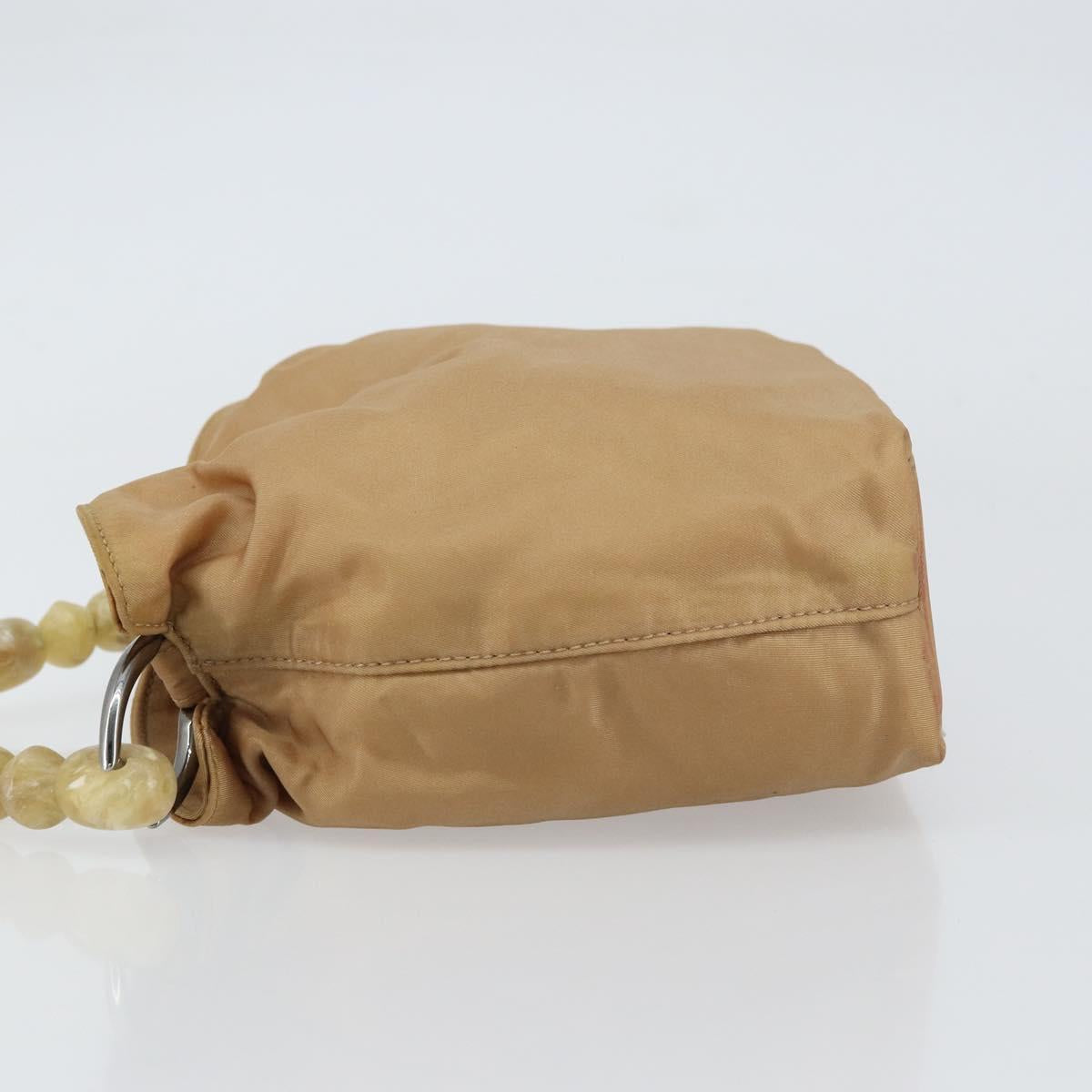 Christian Dior Maris Pearl Hand Bag Nylon Beige Silver Auth 156866