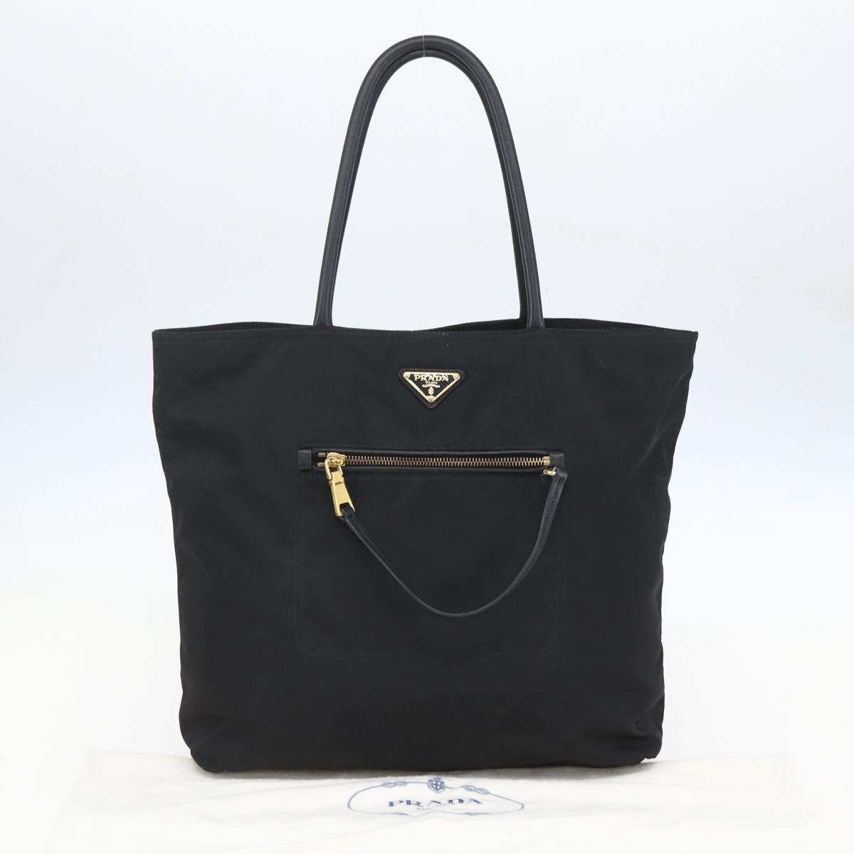 PRADA Tote Bag Nylon Black Gold Auth 156867V