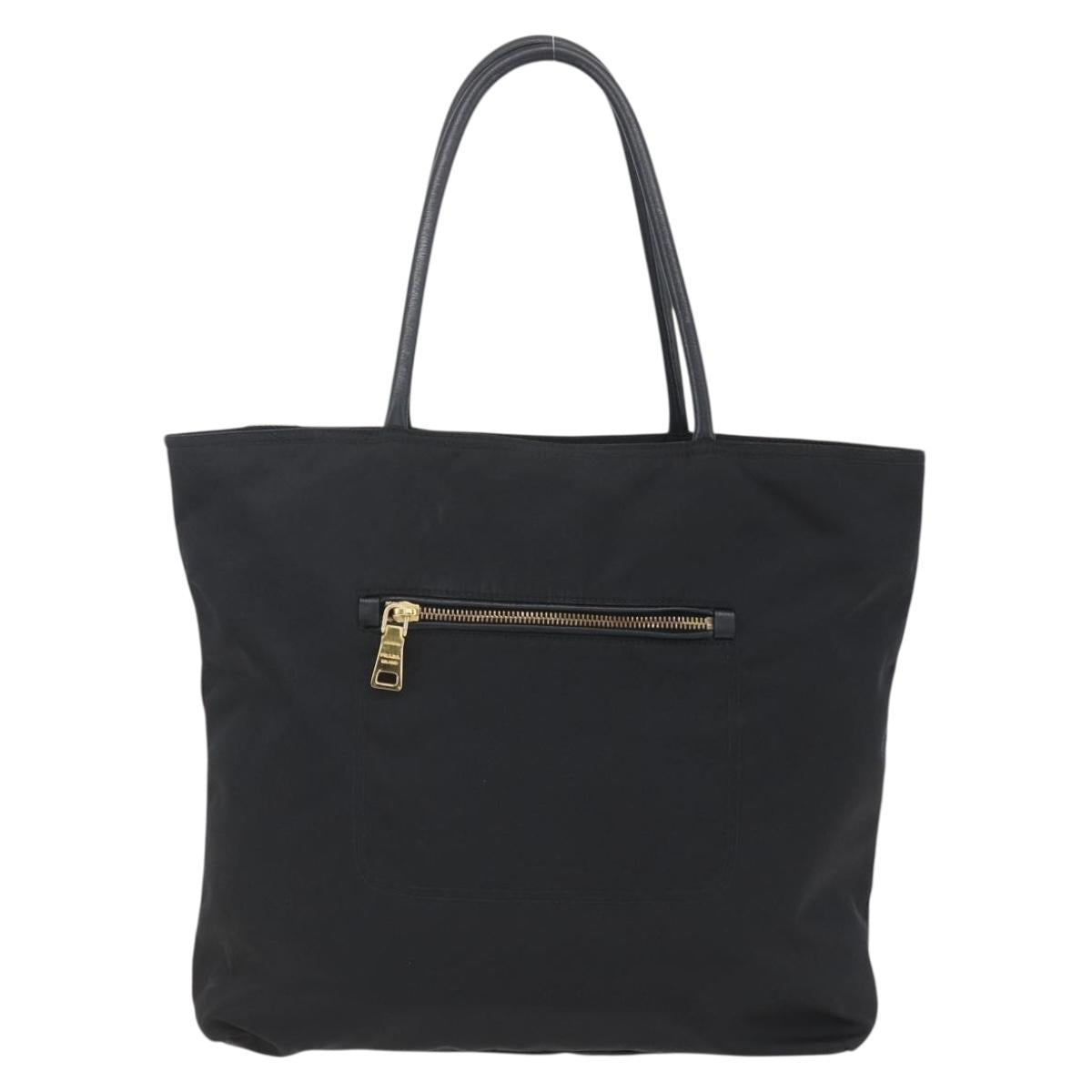PRADA Tote Bag Nylon Black Gold Auth 156867V