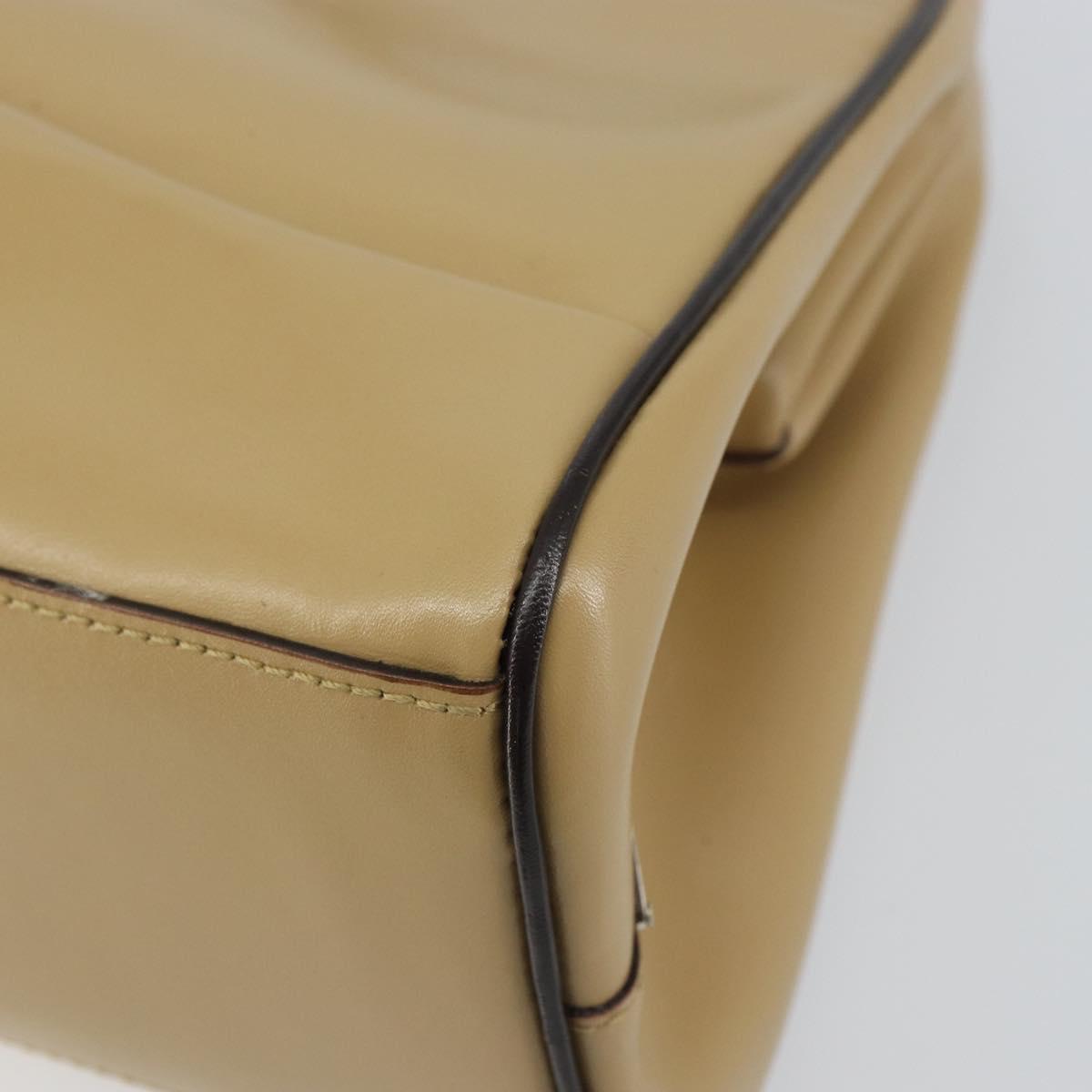 PRADA Hand Bag Leather Beige Silver Auth 156868