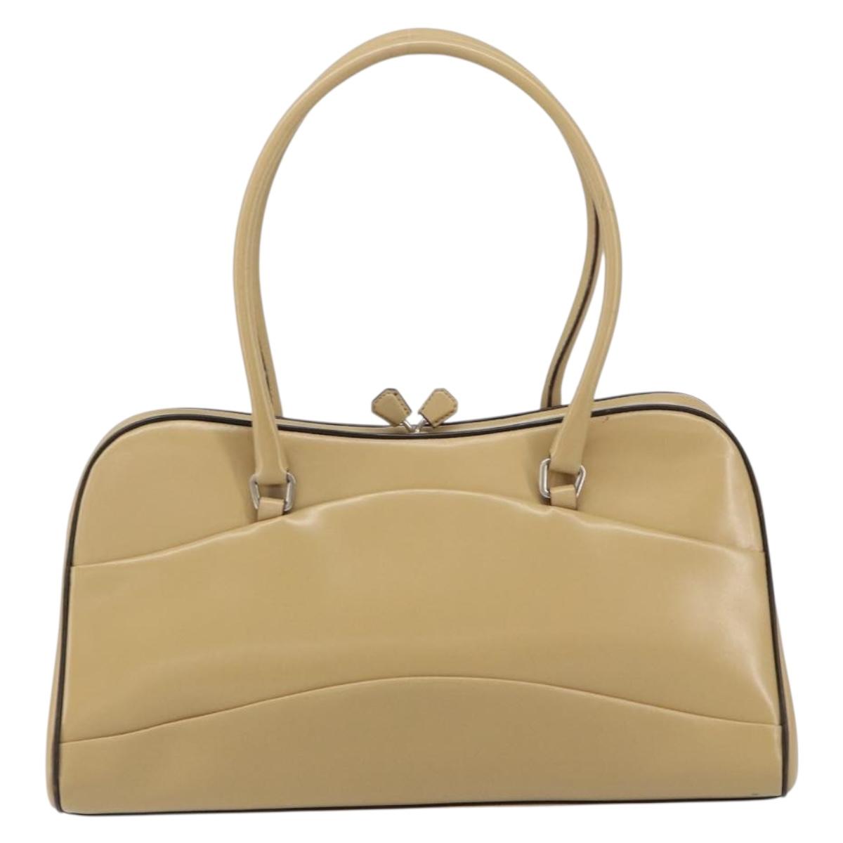 PRADA Hand Bag Leather Beige Silver Auth 156868