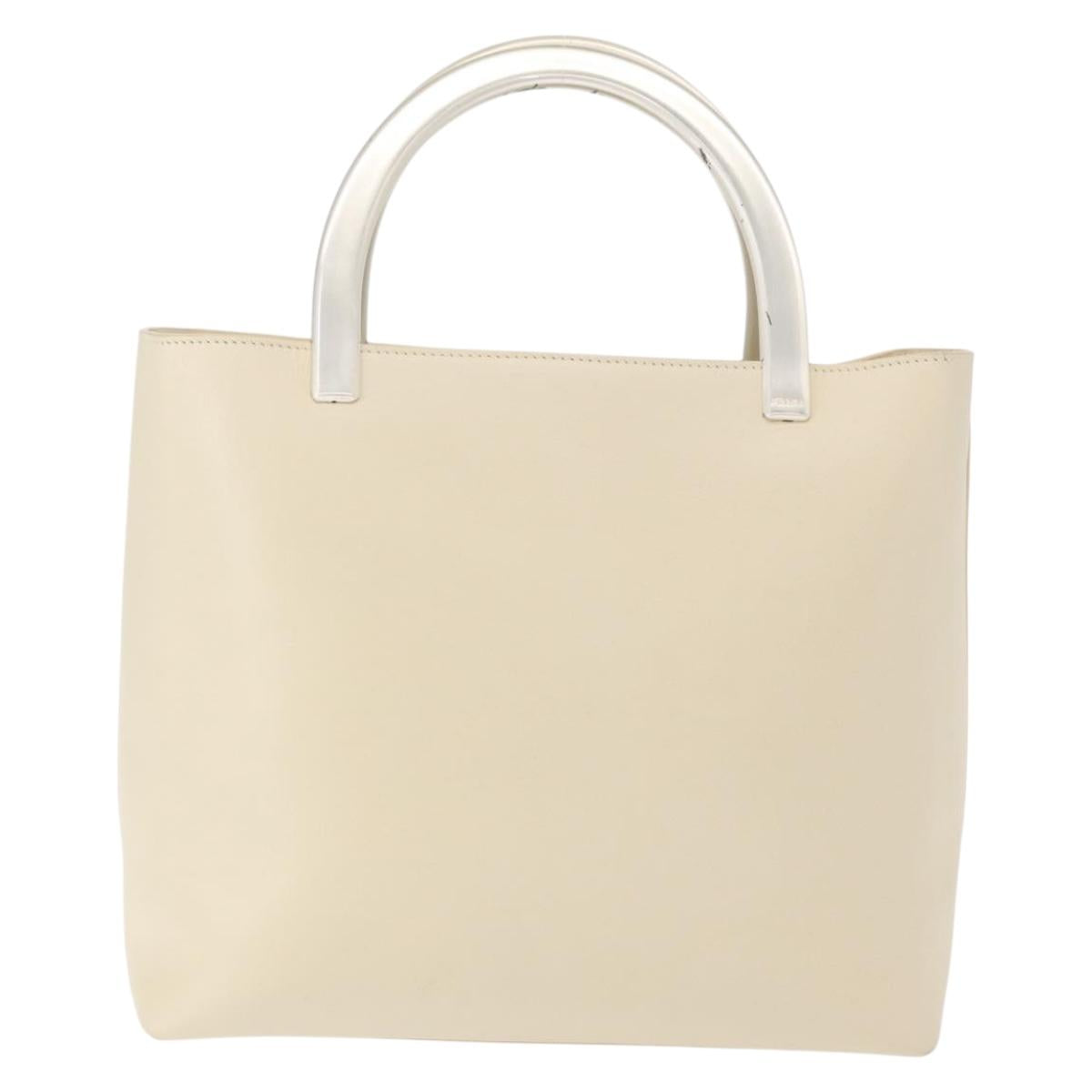 PRADA Hand Bag Leather White Auth 156869