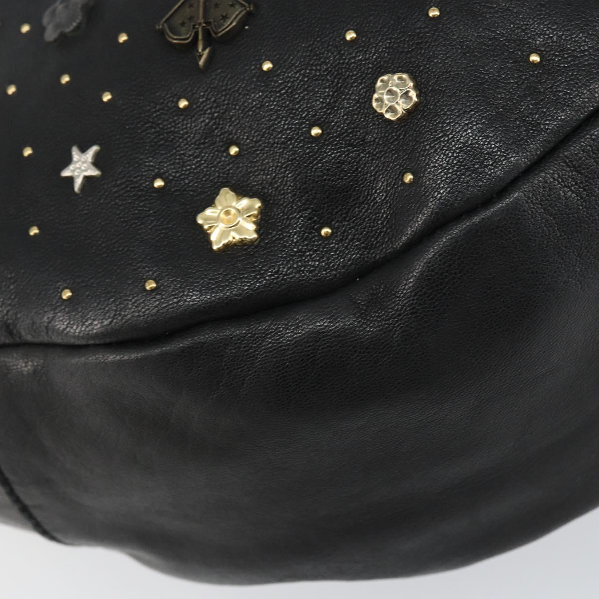 Jimmy Choo Studs Hand Bag Leather Black Gold Auth 156871