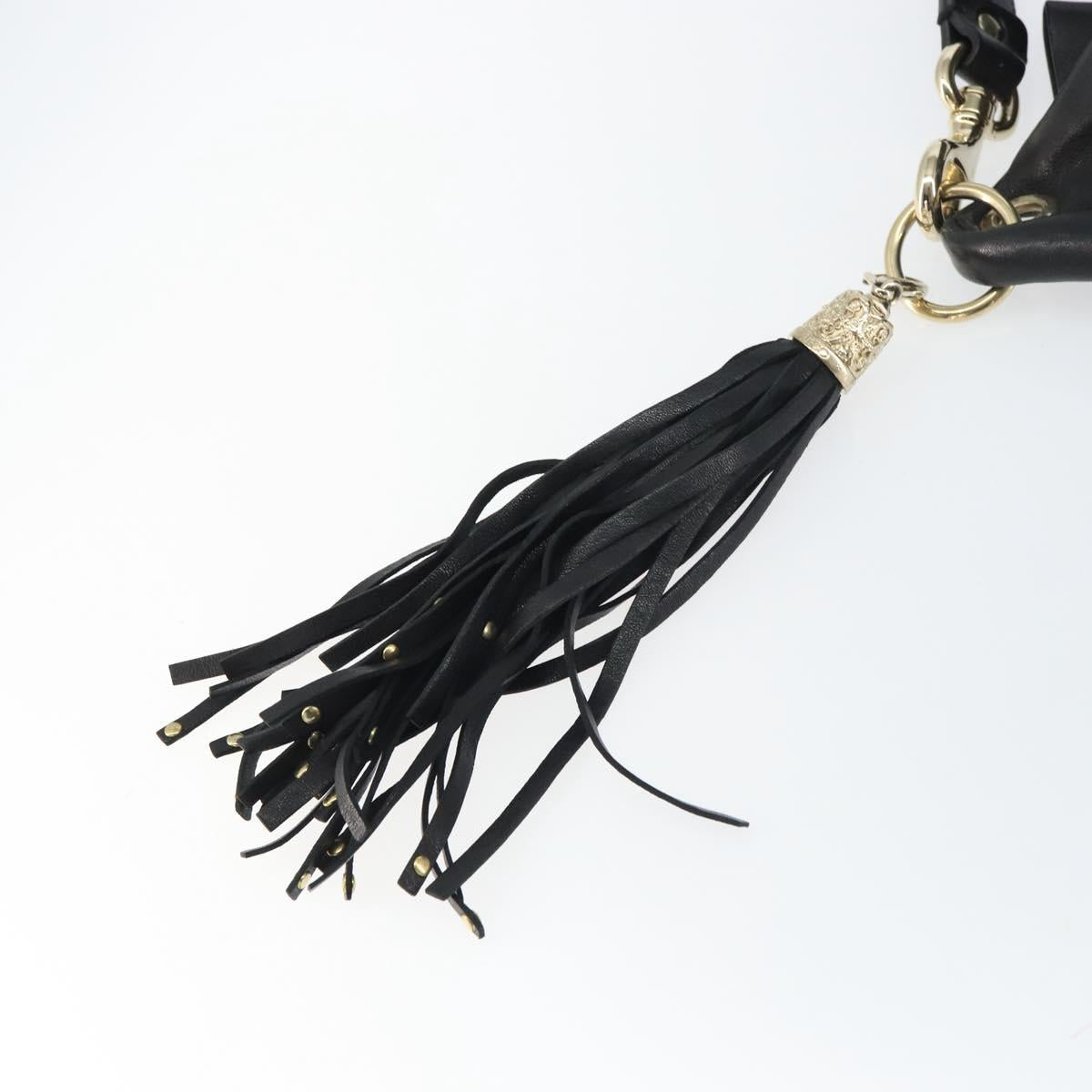 Jimmy Choo Studs Hand Bag Leather Black Gold Auth 156871