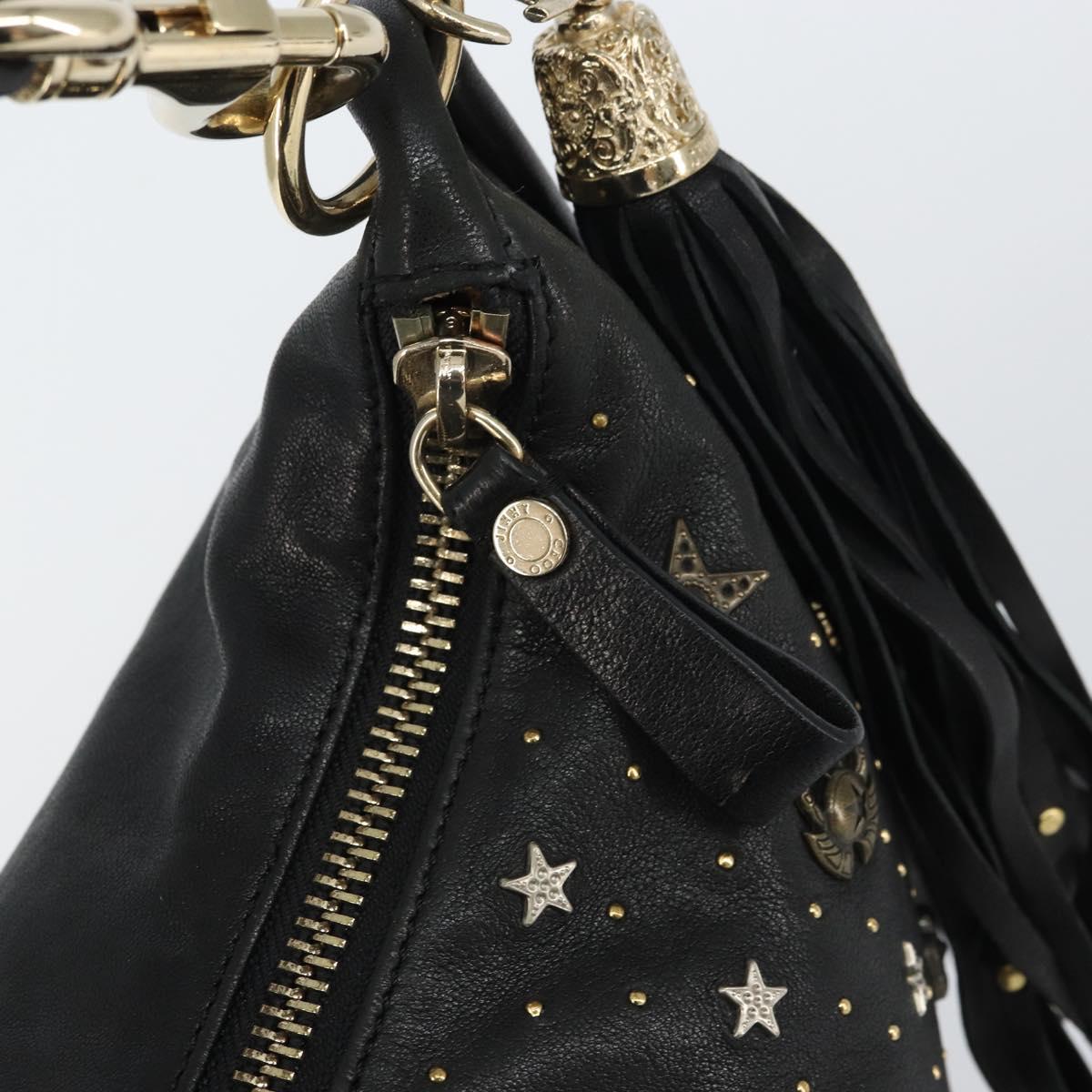 Jimmy Choo Studs Hand Bag Leather Black Gold Auth 156871