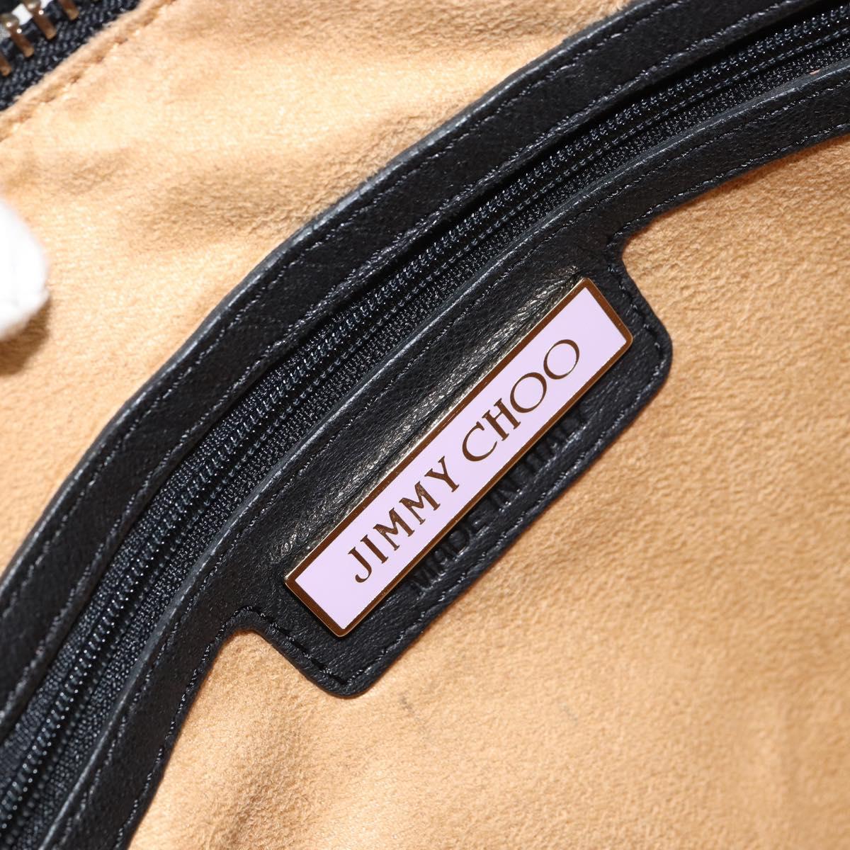 Jimmy Choo Studs Hand Bag Leather Black Gold Auth 156871