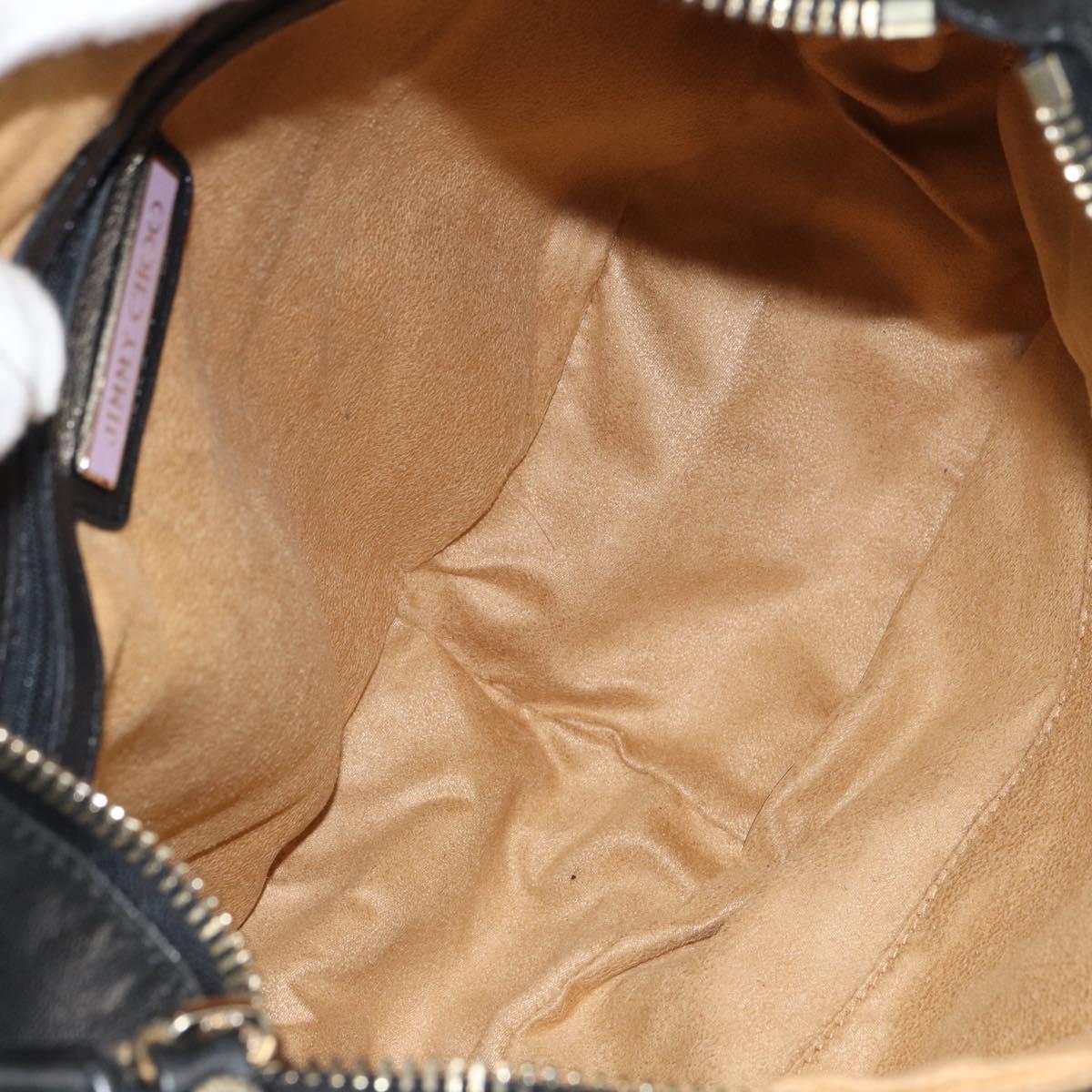 Jimmy Choo Studs Hand Bag Leather Black Gold Auth 156871