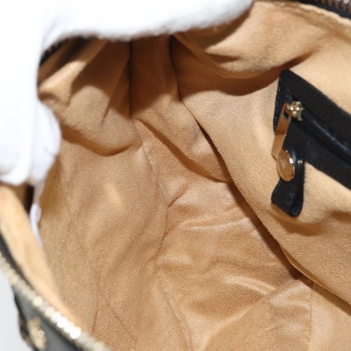 Jimmy Choo Studs Hand Bag Leather Black Gold Auth 156871