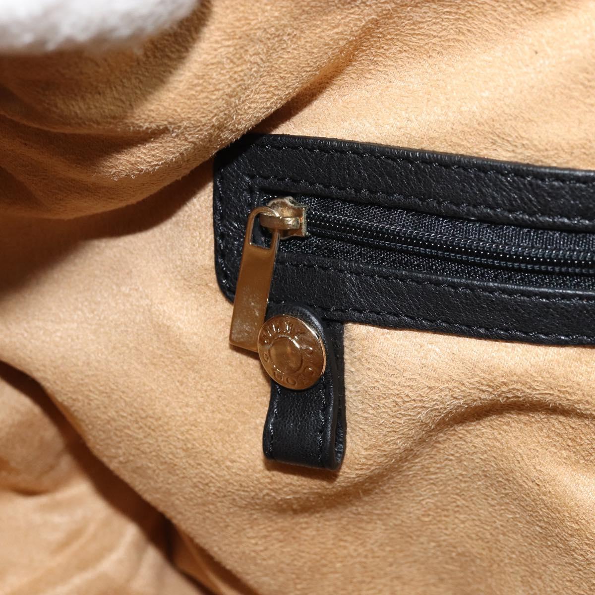 Jimmy Choo Studs Hand Bag Leather Black Gold Auth 156871