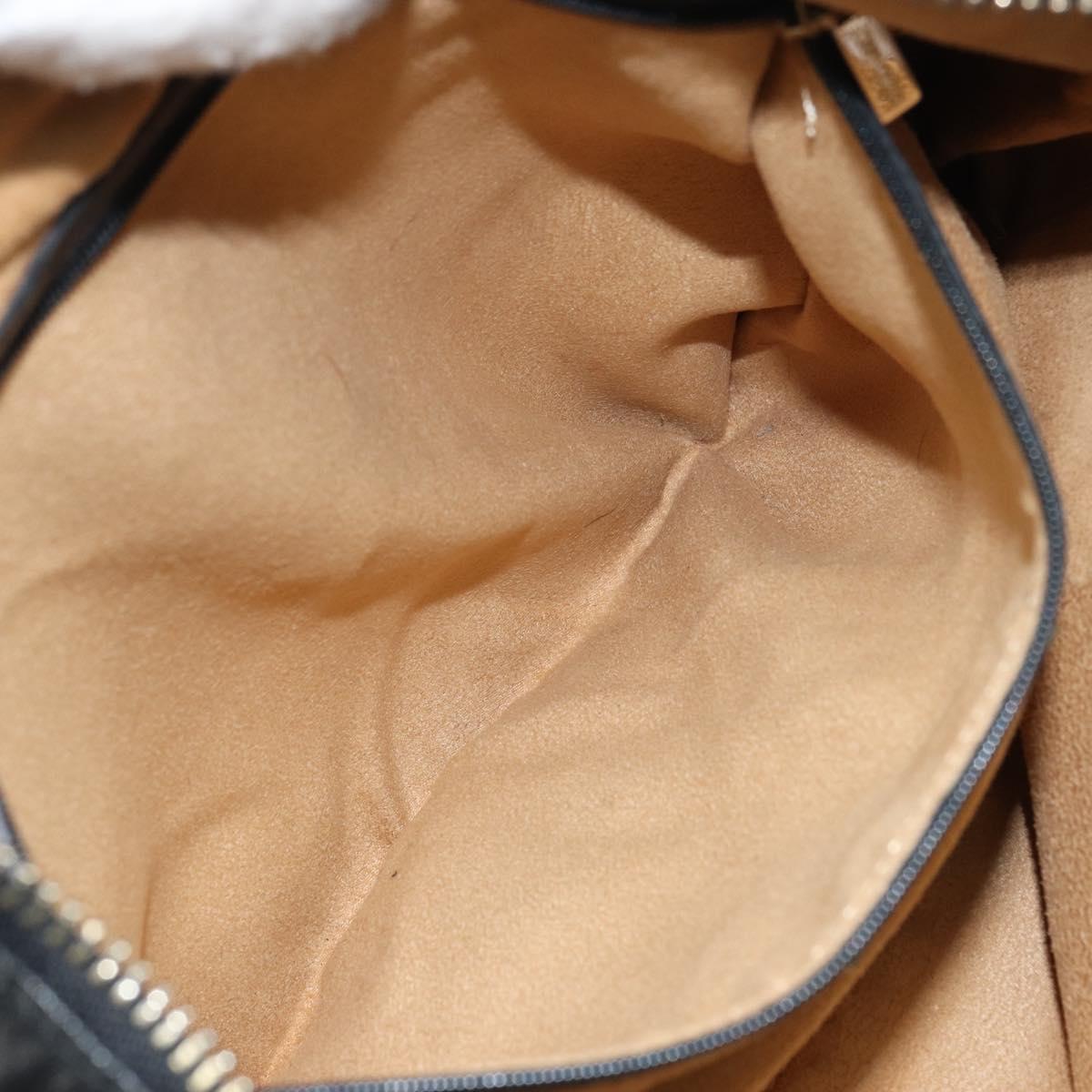 Jimmy Choo Studs Hand Bag Leather Black Gold Auth 156871