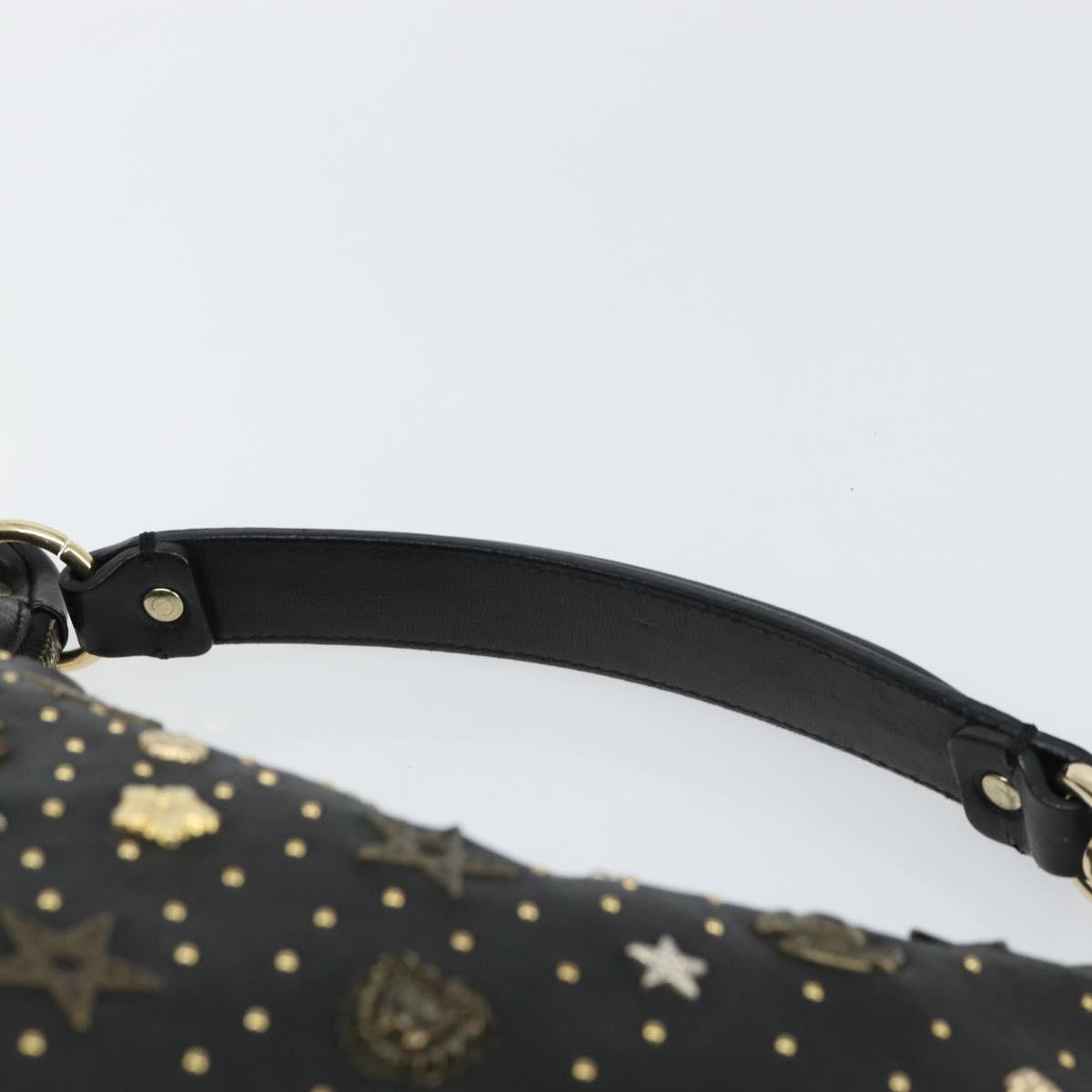 Jimmy Choo Studs Hand Bag Leather Black Gold Auth 156871