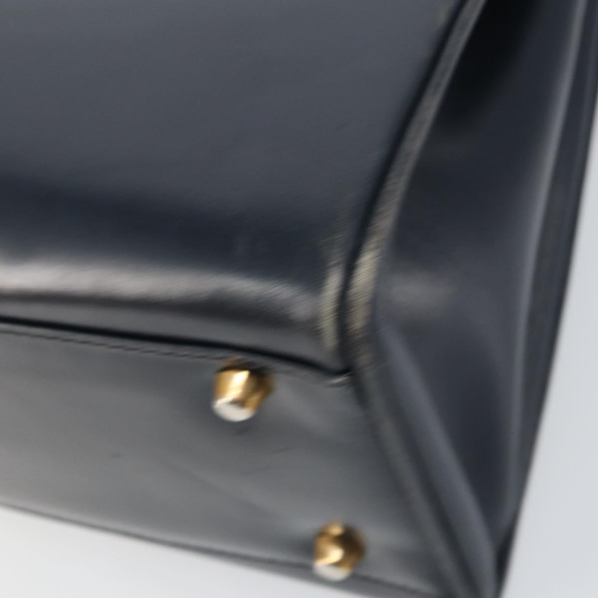 GUCCI Hand Bag Leather Navy Gold Auth 156872