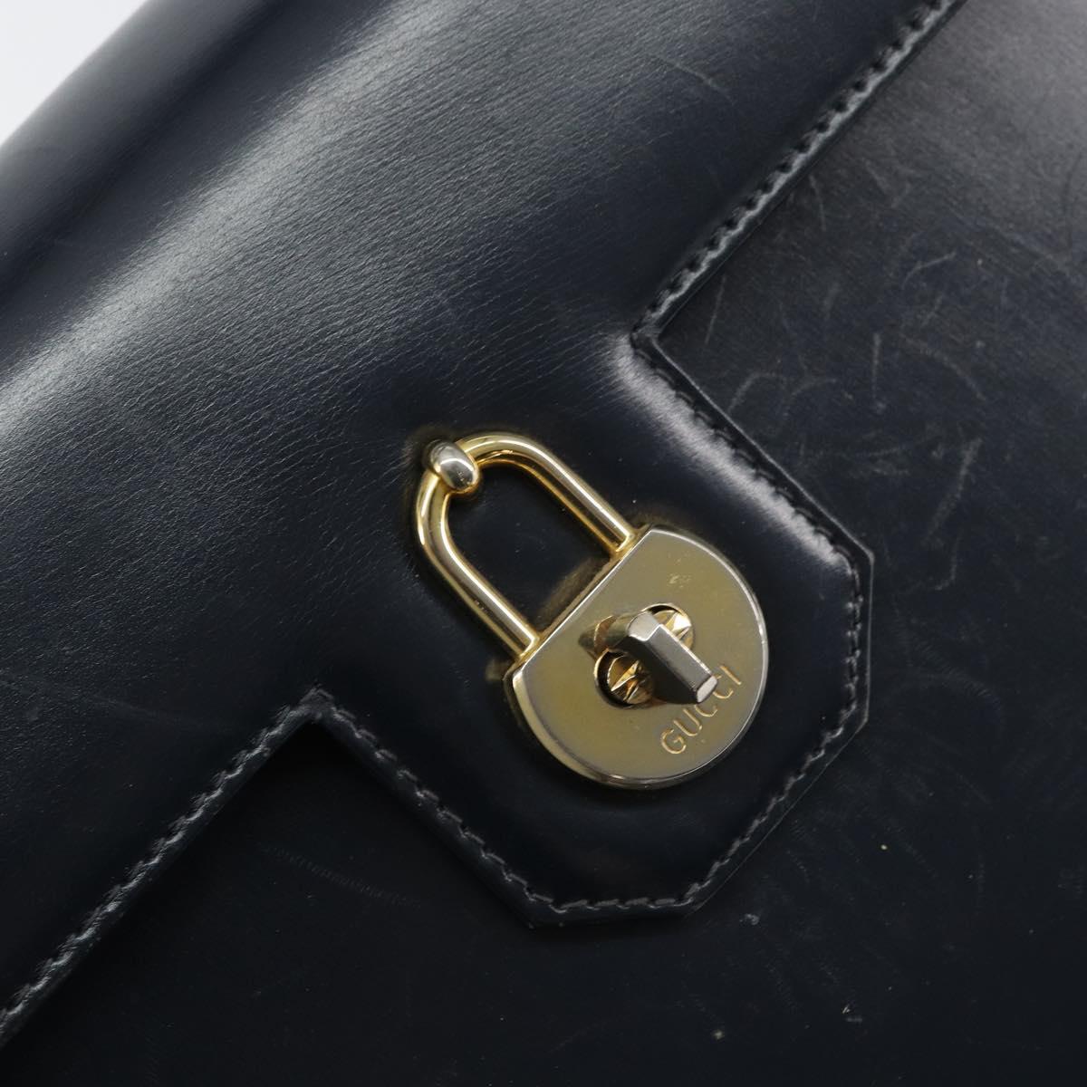 GUCCI Hand Bag Leather Navy Gold Auth 156872