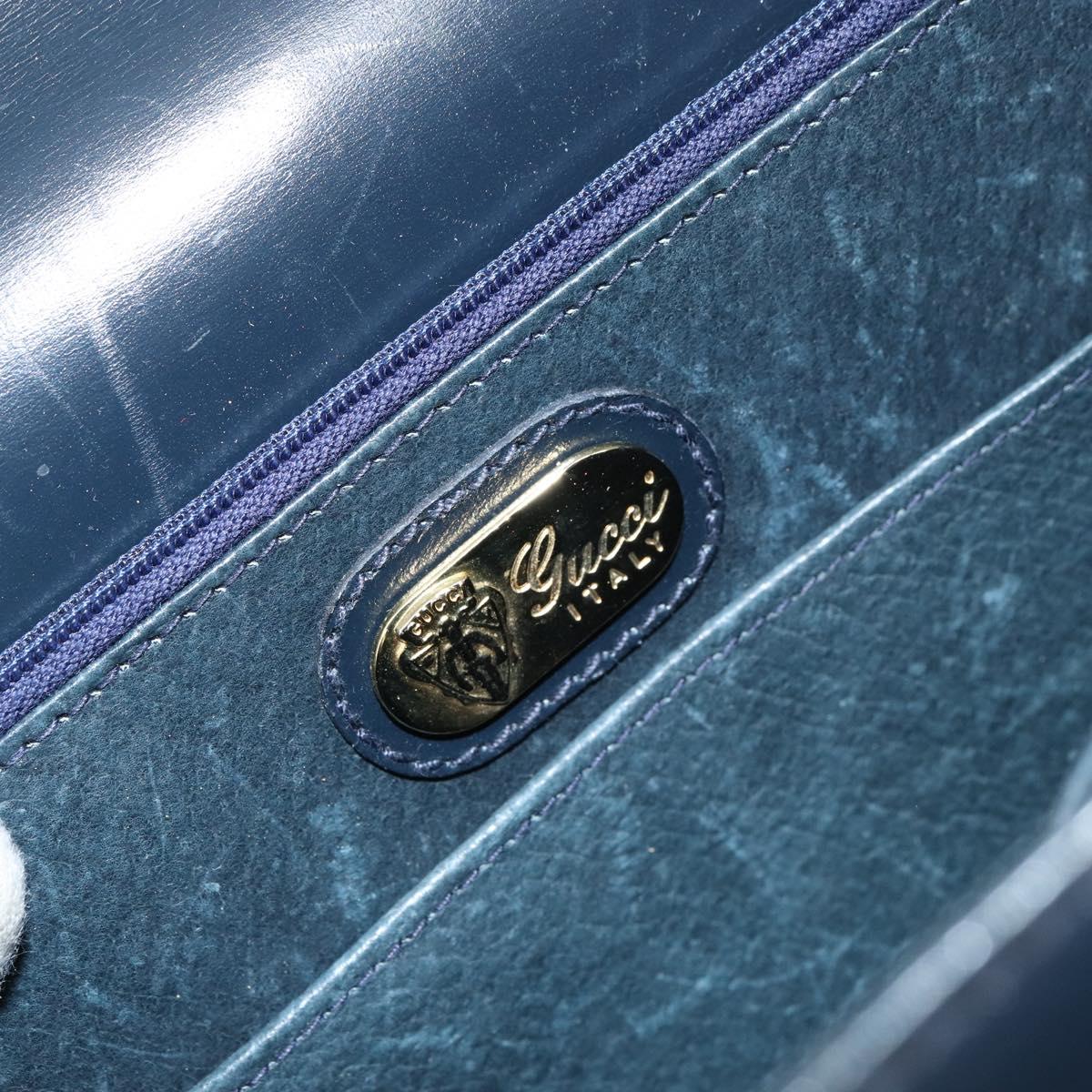 GUCCI Hand Bag Leather Navy Gold Auth 156872