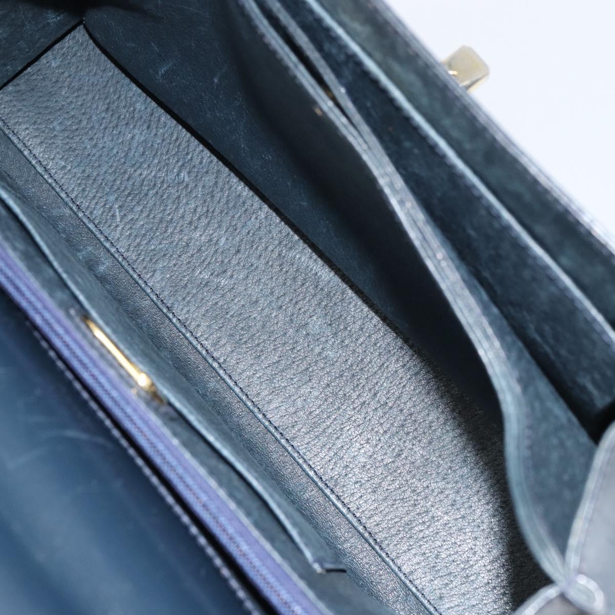 GUCCI Hand Bag Leather Navy Gold Auth 156872