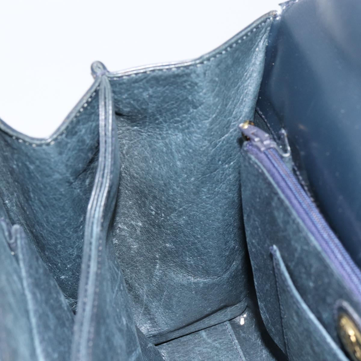 GUCCI Hand Bag Leather Navy Gold Auth 156872