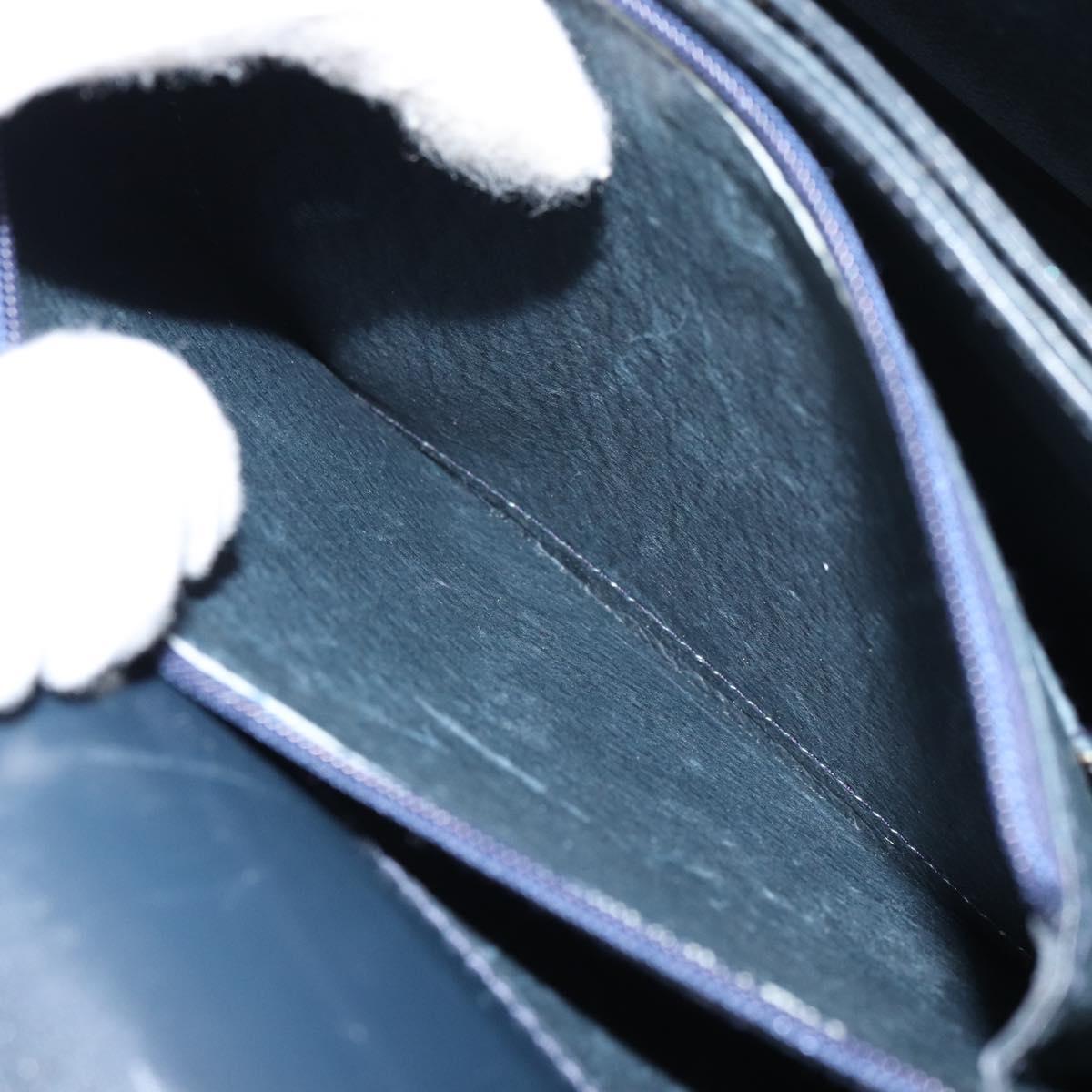 GUCCI Hand Bag Leather Navy Gold Auth 156872