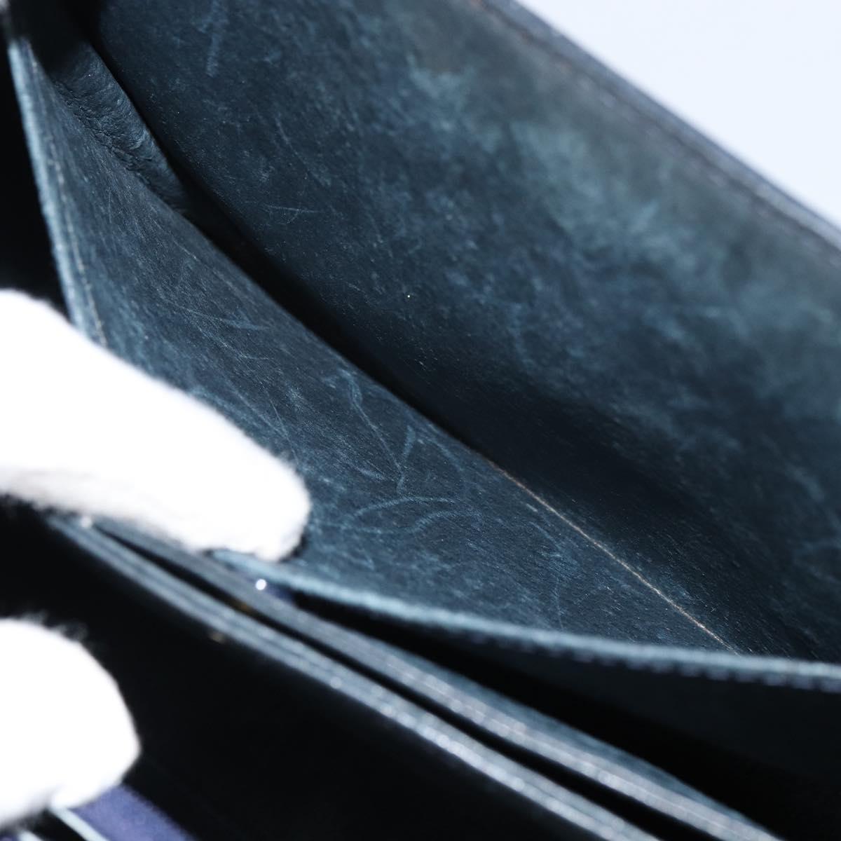 GUCCI Hand Bag Leather Navy Gold Auth 156872