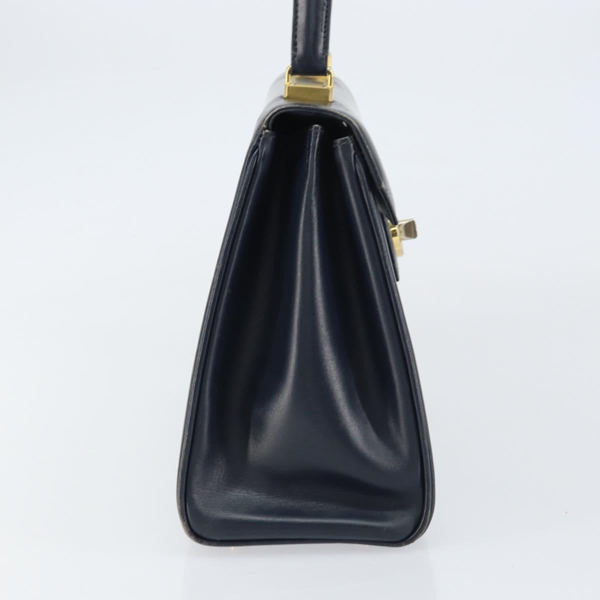 GUCCI Hand Bag Leather Navy Gold Auth 156872