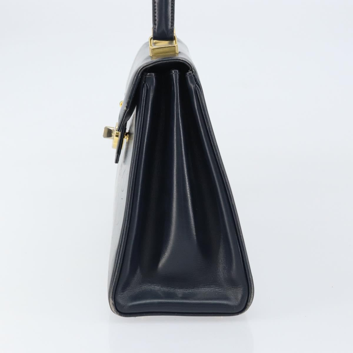 GUCCI Hand Bag Leather Navy Gold Auth 156872